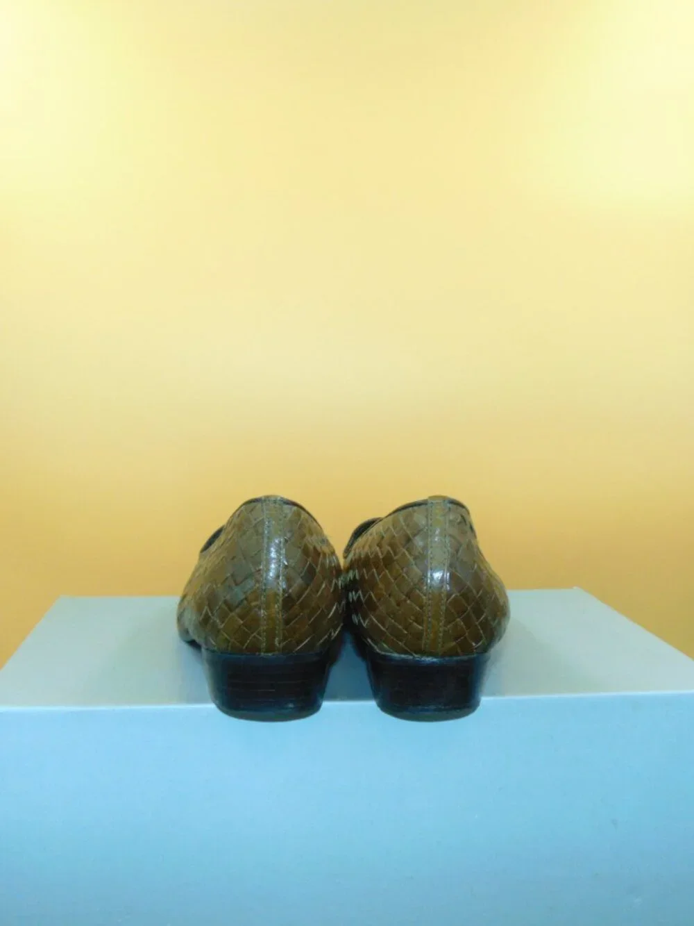 Vintage Selby Dianna Woven Leather Loafers Flats Womens 9.5 D Olive Brown 1980s